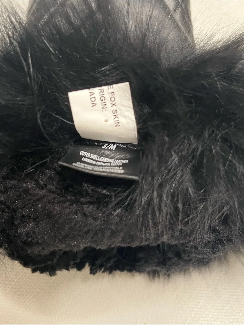 Mitchies Blue Fox Fur Trimmed Quilted Leather Mittens